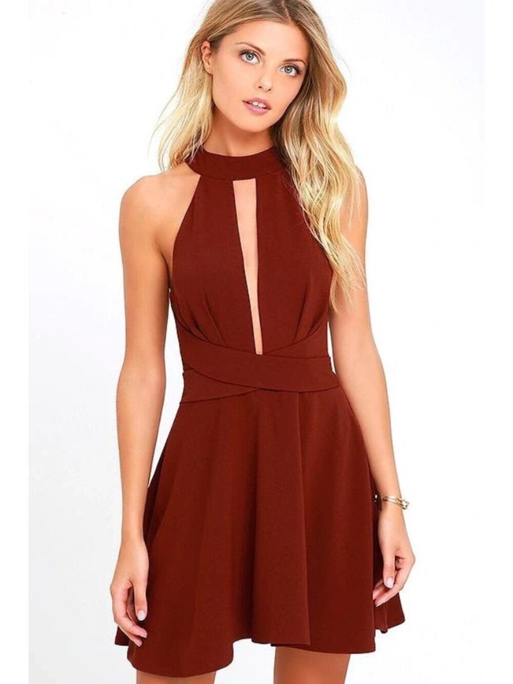 LuLu's Cross Your Heart Wine Red Skater Dress XL Burgundy Fit & Flare Mini